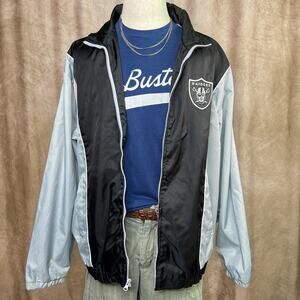 Vintage 90s Oakland Raiders Windbreaker Jacket Zip Up Gray Black NFL Football
